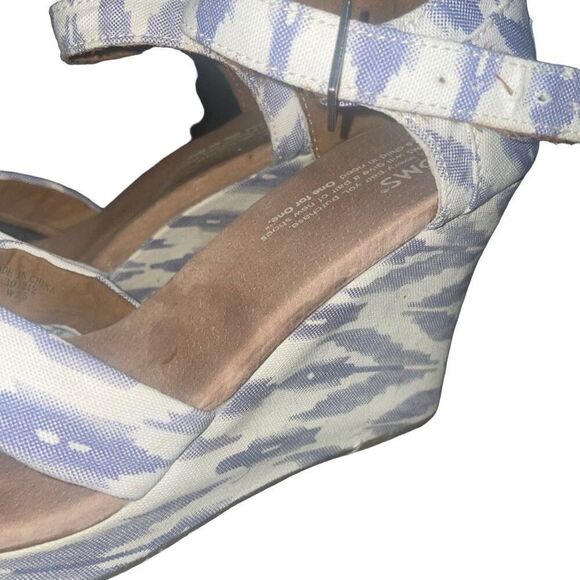 Preowned Womens Toms Peep Toe Chambray Wedge sandals 7.5 - Picture 3 of 14